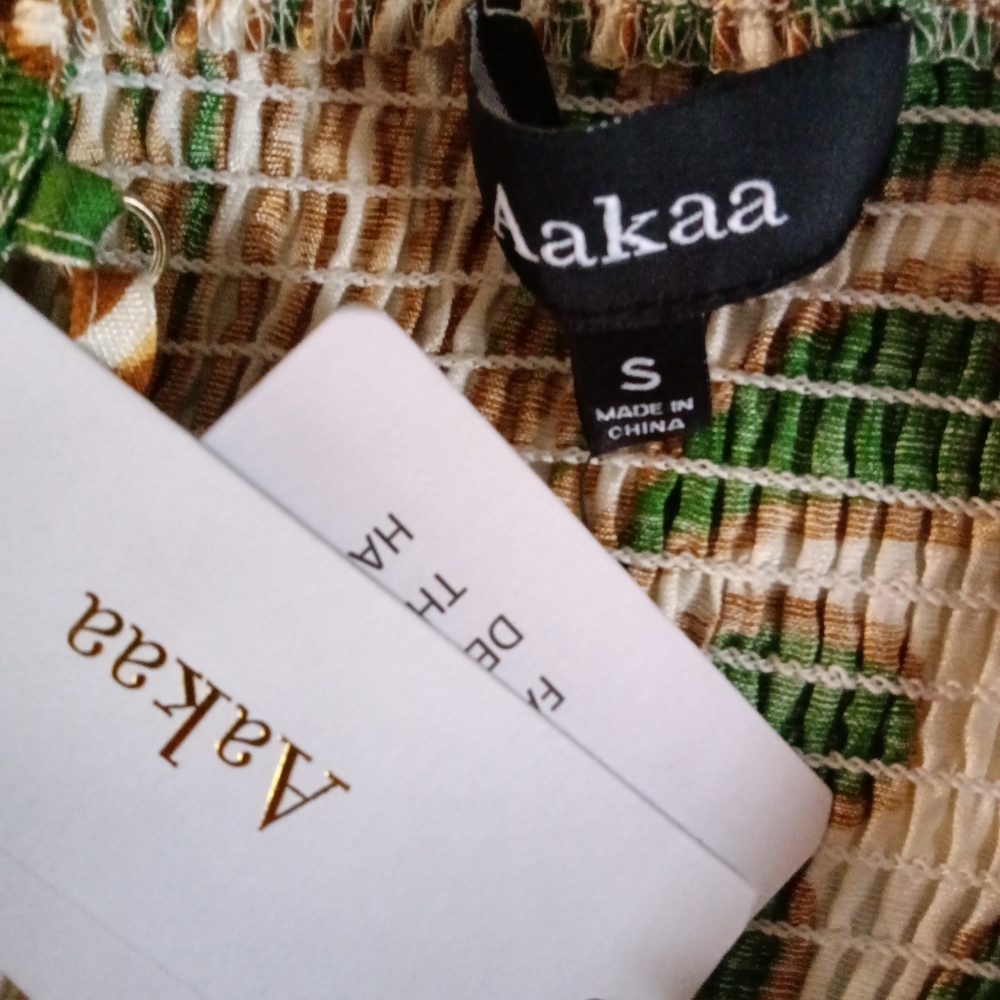 Aakaa Halter Maxi Dress Green & Brown Palm Print Spaghetti Straps Size S NWT - Picture 15 of 15